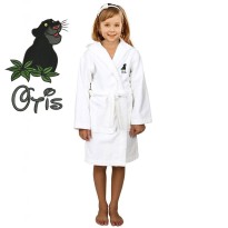 Black Leopard Cartoon Design & Custom Name Embroidery on Kids Hooded Bathrobe